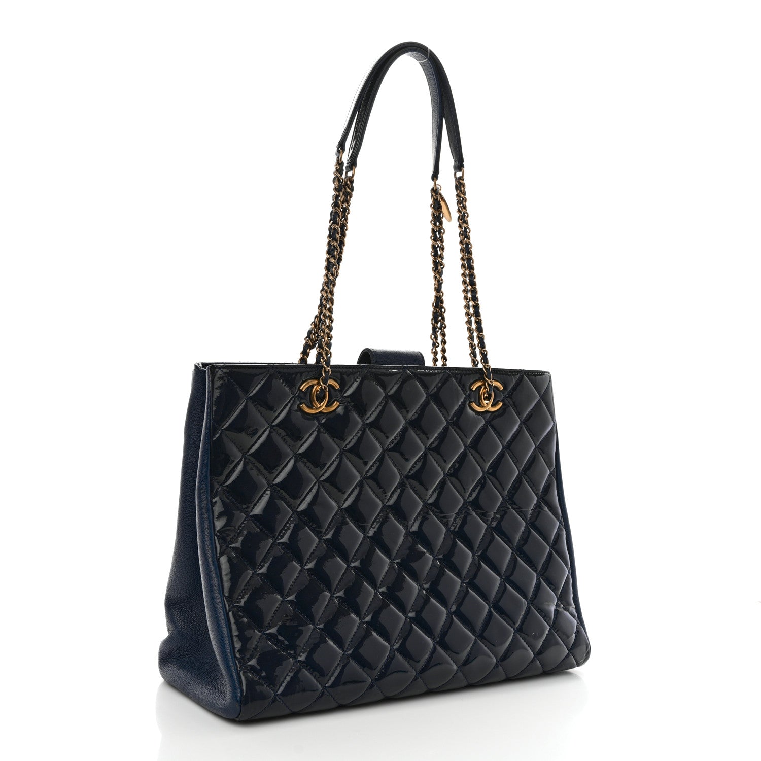 Chanel Patent Goatskin Quilted CC Tote Blue 3 of 11