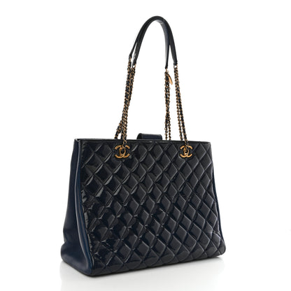 Chanel Patent Goatskin Quilted CC Tote Blue 3 of 11