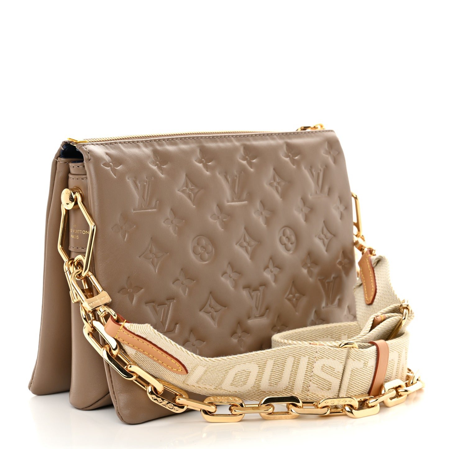 Lambskin Embossed Monogram Coussin PM Taupe