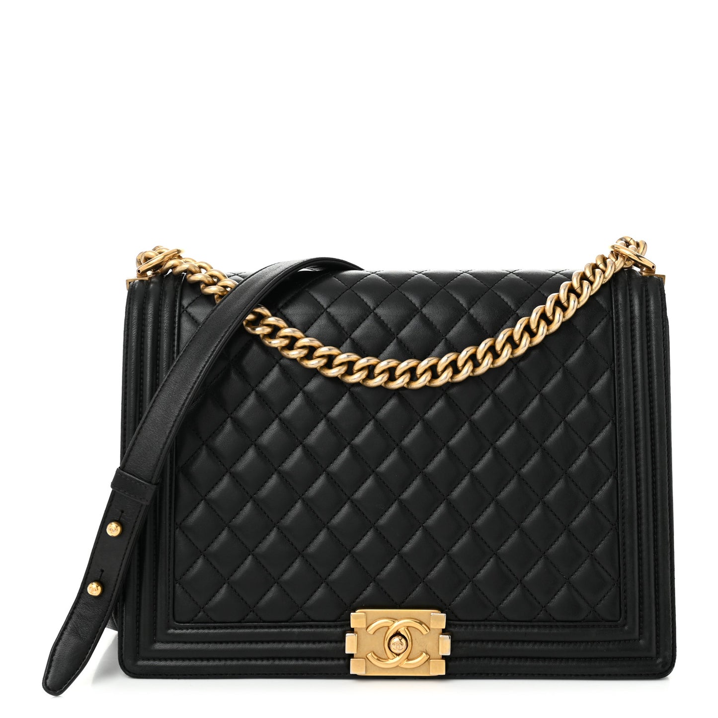 Lambskin Quilted Large Boy Flap Black