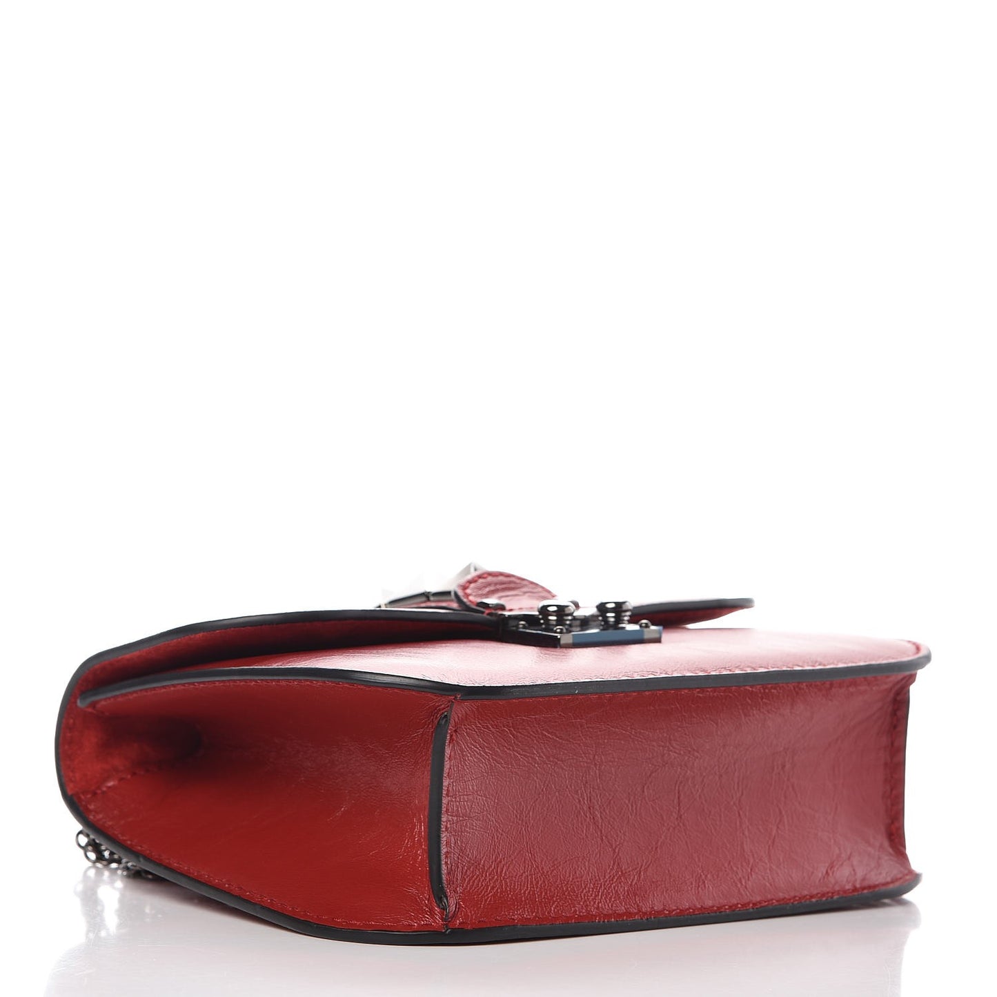 Craquele Calfskin Small Glam Lock Rockstud Flap Rubino
