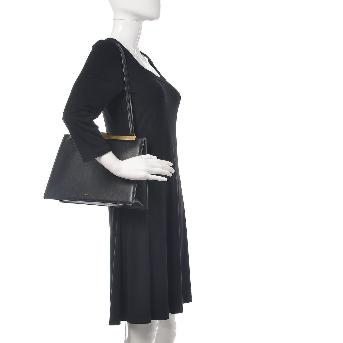 Smooth Calfskin Medium Clasp Shoulder Bag Black
