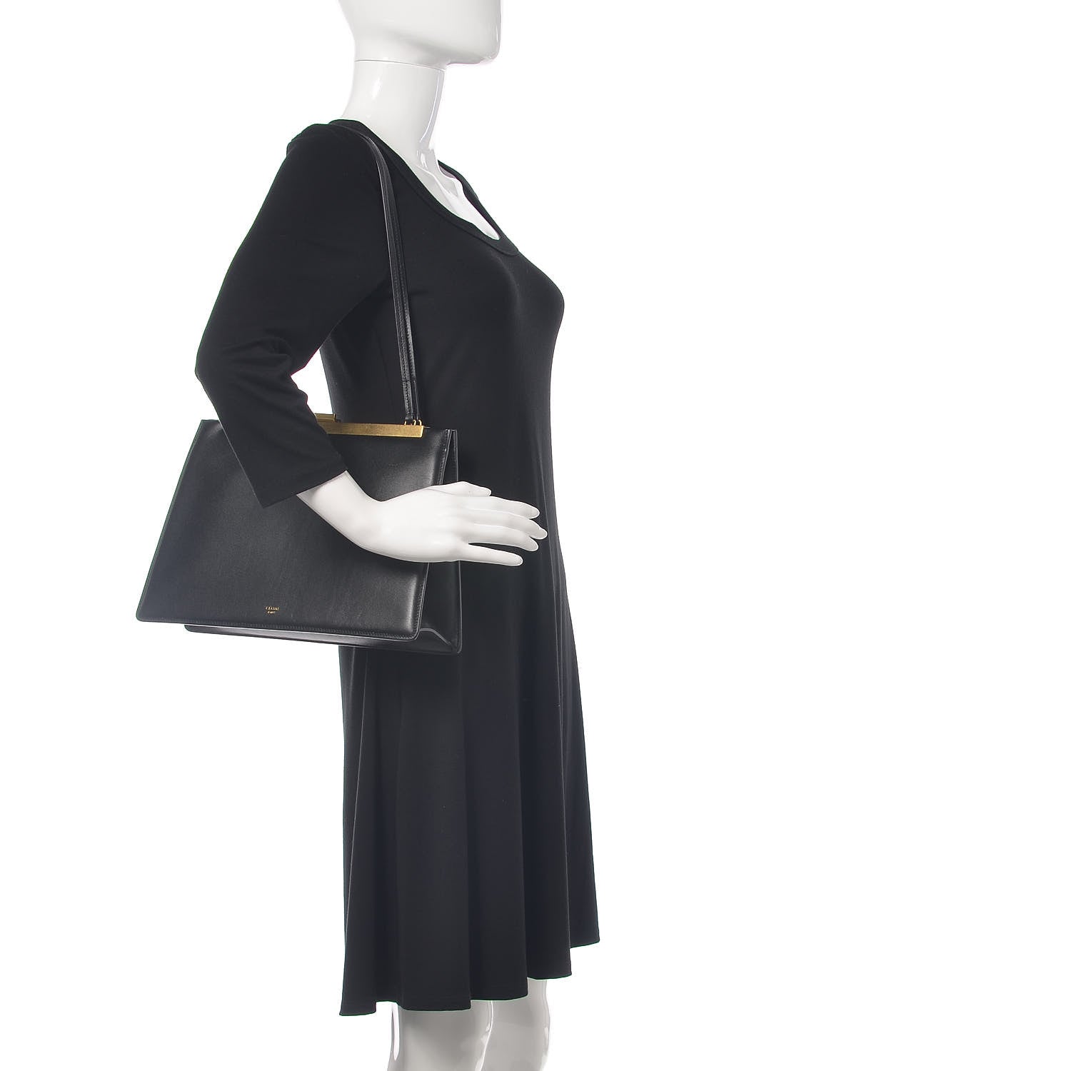 Celine Smooth Calfskin Medium Clasp Shoulder Bag Black 2 of 10
