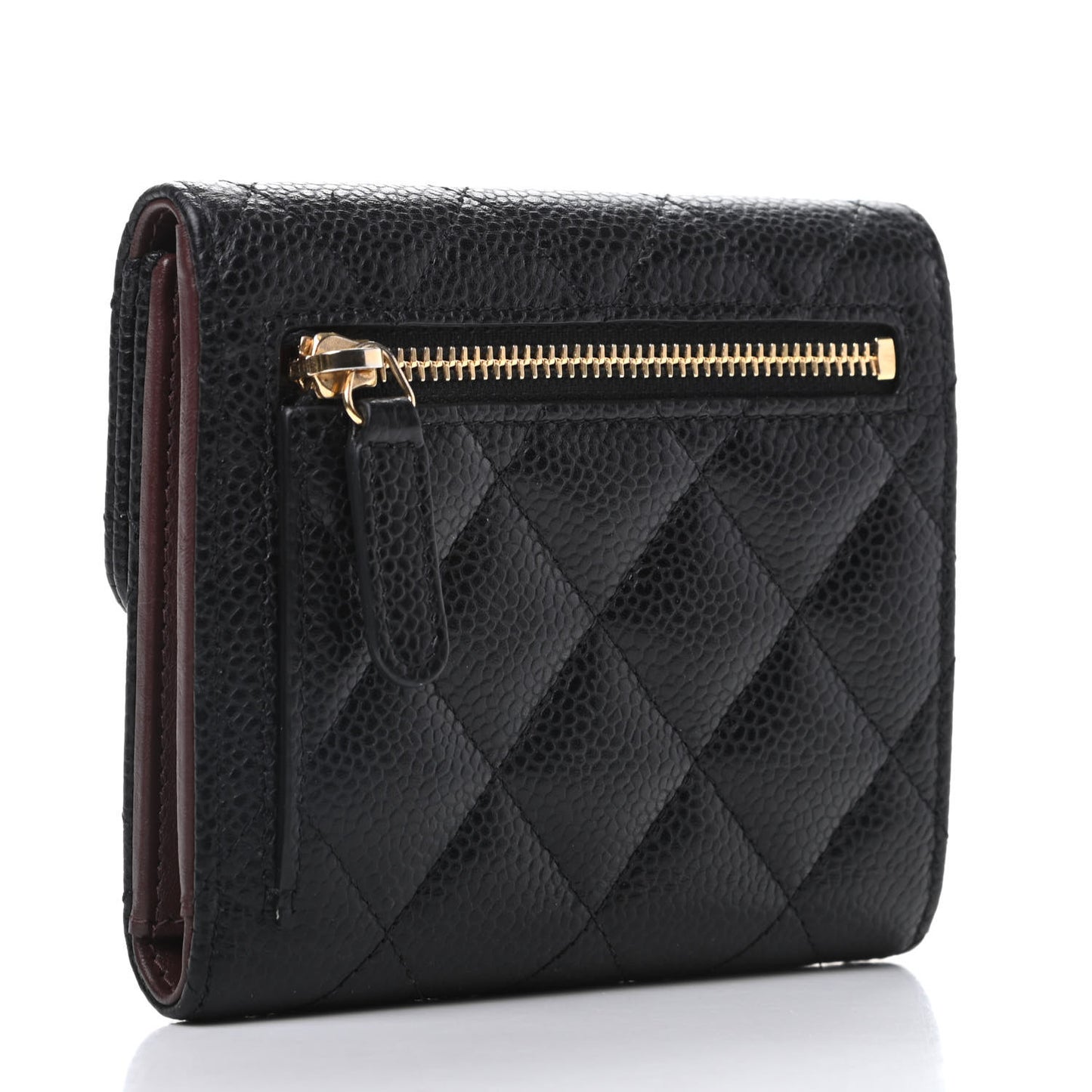Caviar Quilted Compact Flap Wallet Black