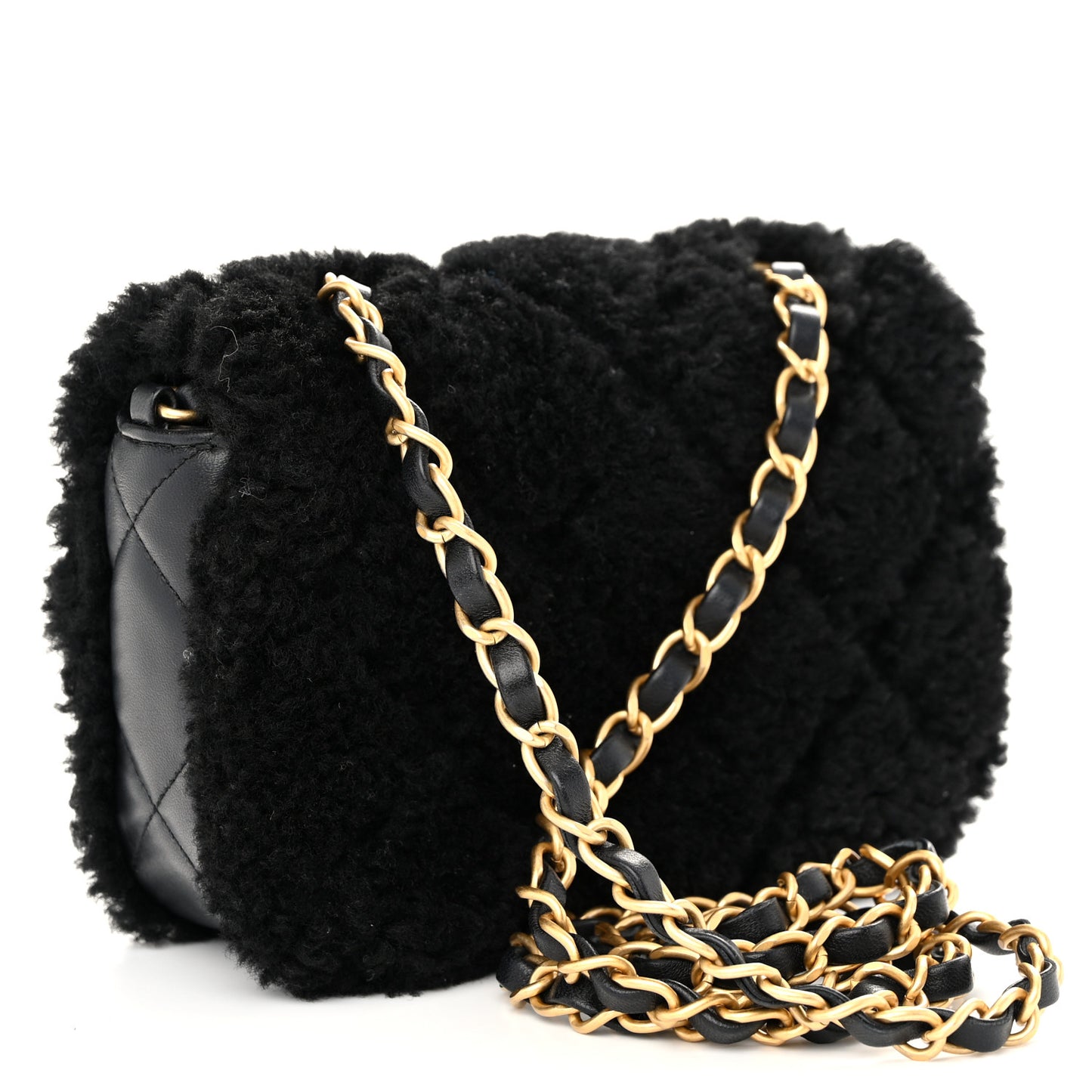 Shearling Lambskin Quilted Mini Furry Coco Flap Black