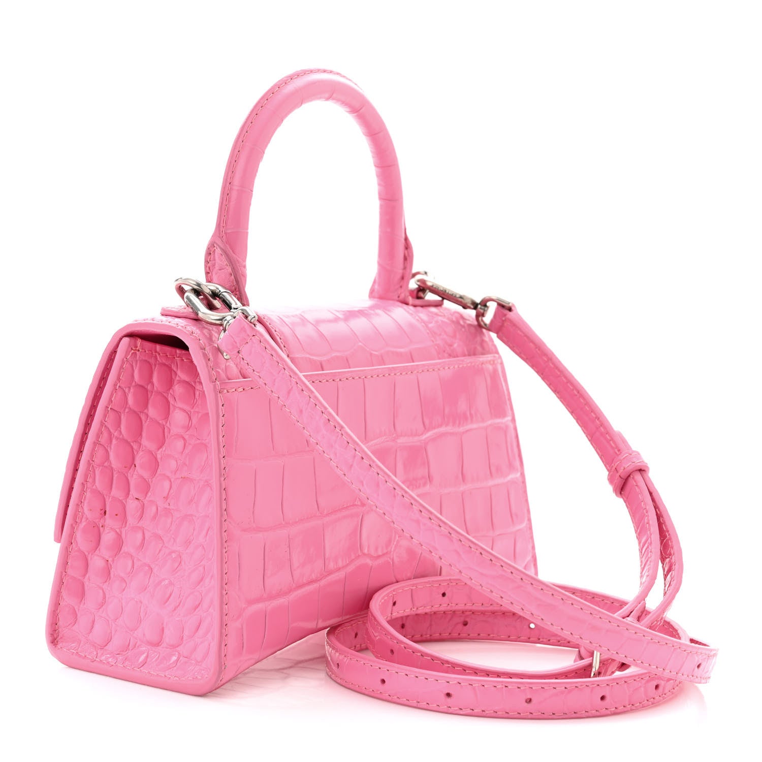Balenciaga Shiny Calfskin Crocodile Embossed Hourglass Top Handle Bag XS Baby Pink 3 of 12