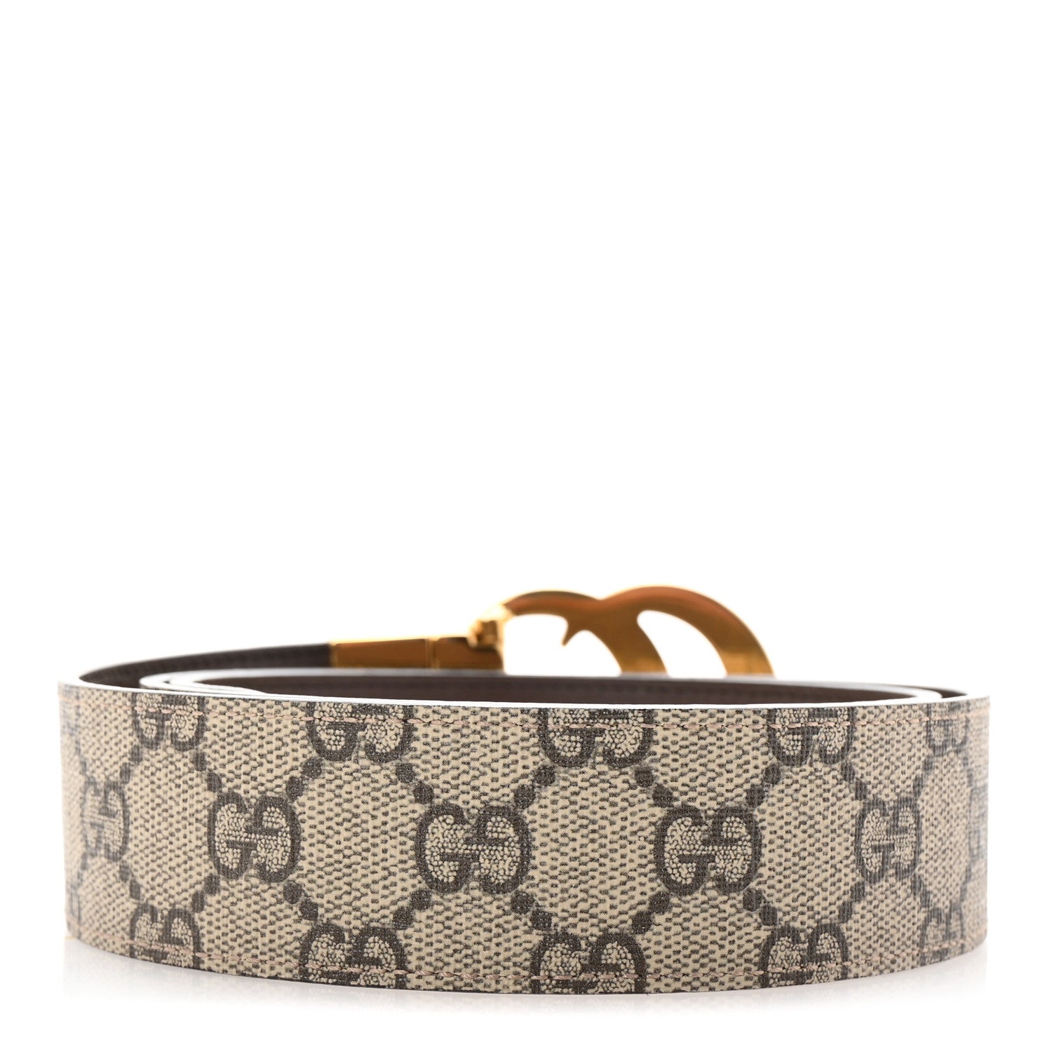 Gucci GG Supreme Monogram Plutone Calfskin Double G Reversible 30mm Belt 85 34 Beige Ebony New Acero 2 of 7