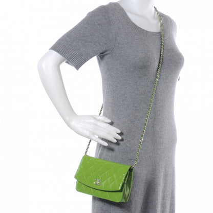 Chanel Patent Quilted Wallet On Chain WOC Lime Green 2 of 9