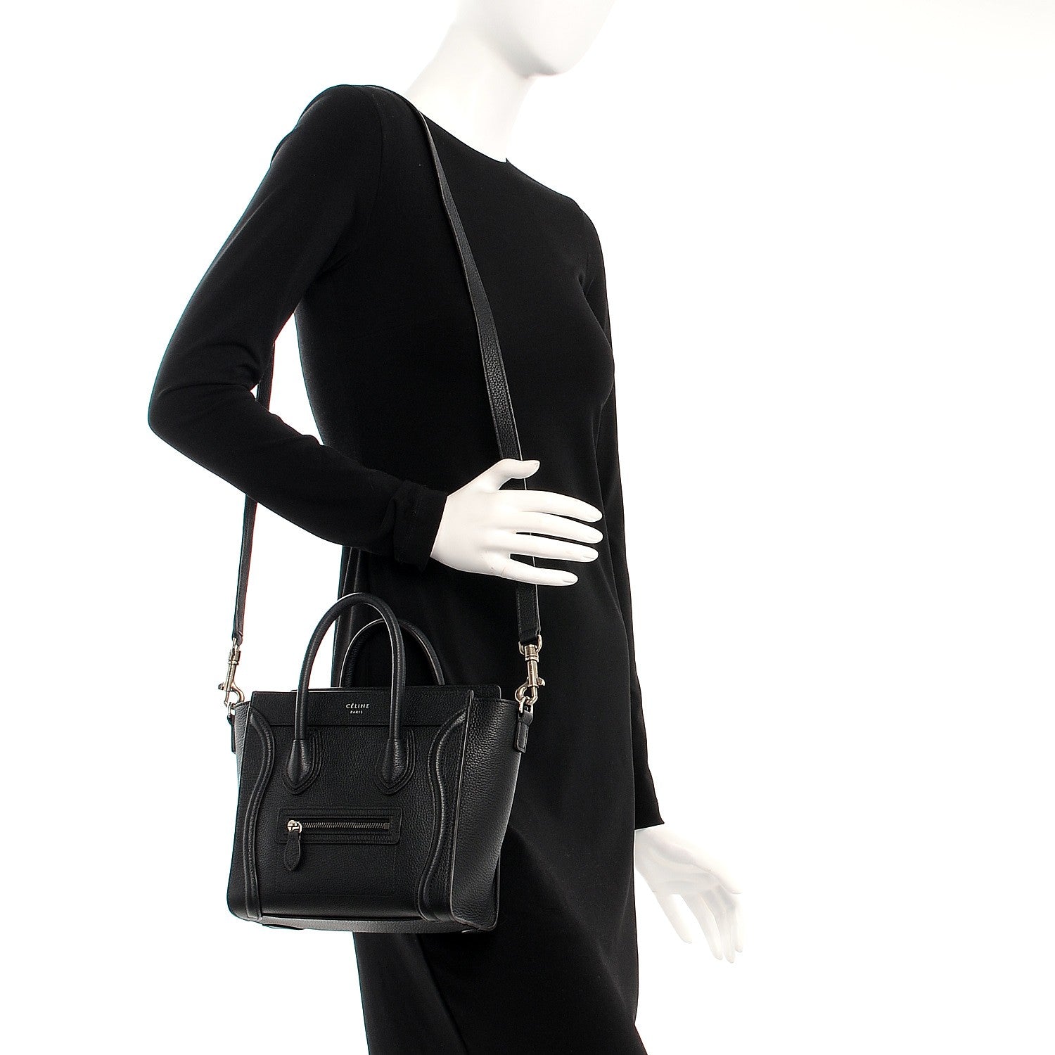 Celine Drummed Calfskin Nano Luggage Black 2 of 6