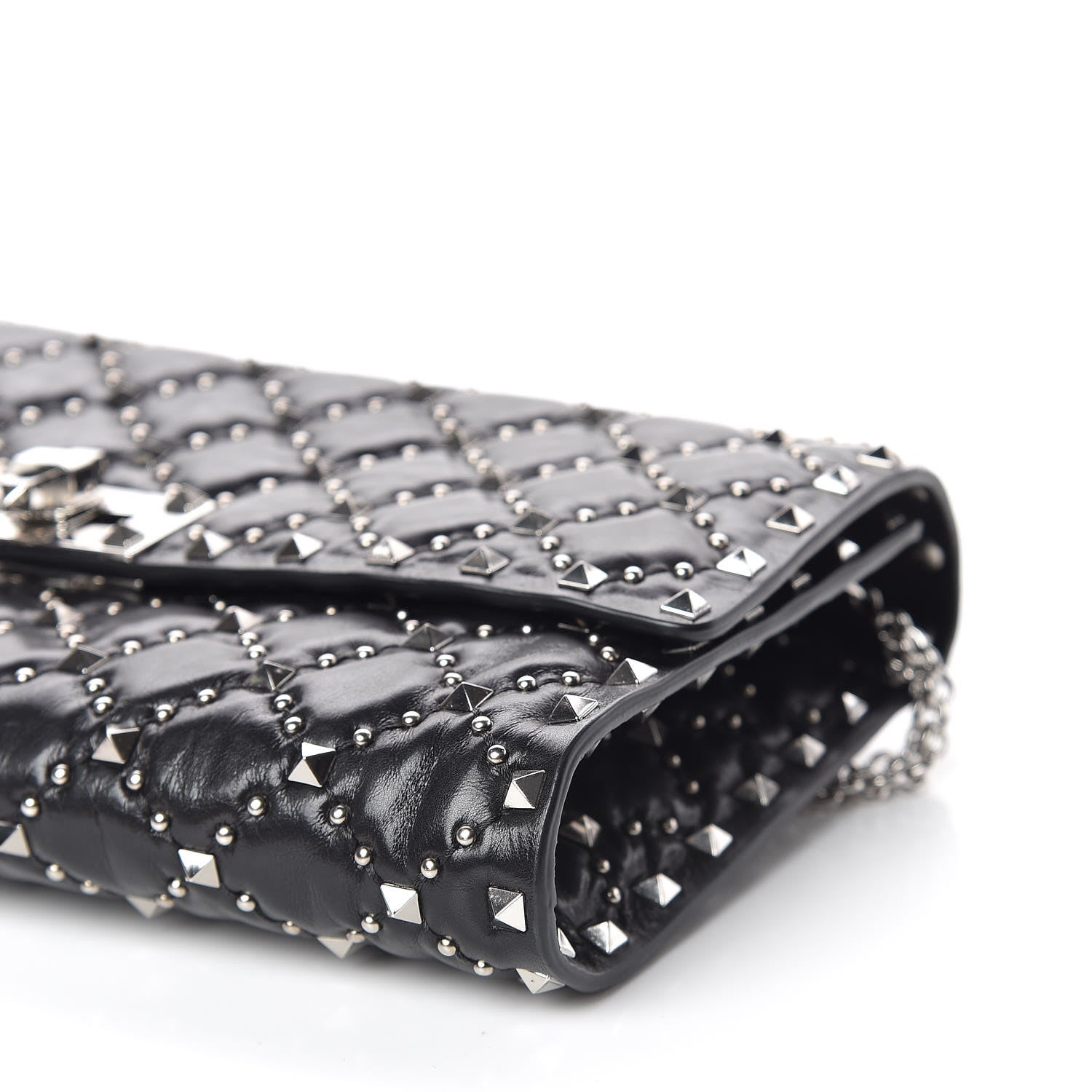 Valentino Garavani Craquele Nappa Beaded Rockstud Spike Wallet on Chain Black 6 of 8