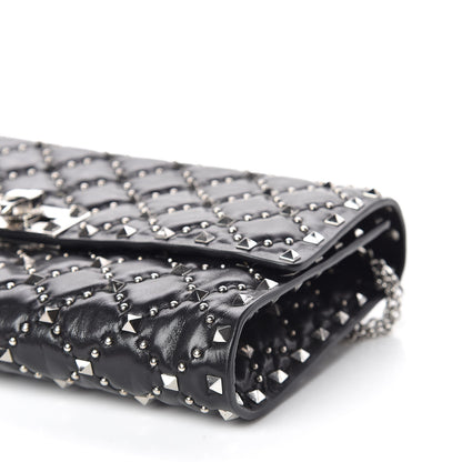 Valentino Garavani Craquele Nappa Beaded Rockstud Spike Wallet on Chain Black 6 of 8