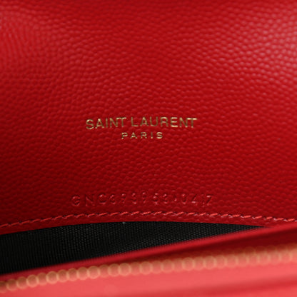 Saint Laurent Grain De Poudre Matelasse Chevron Monogram Envelope Chain Wallet Red 12 of 23