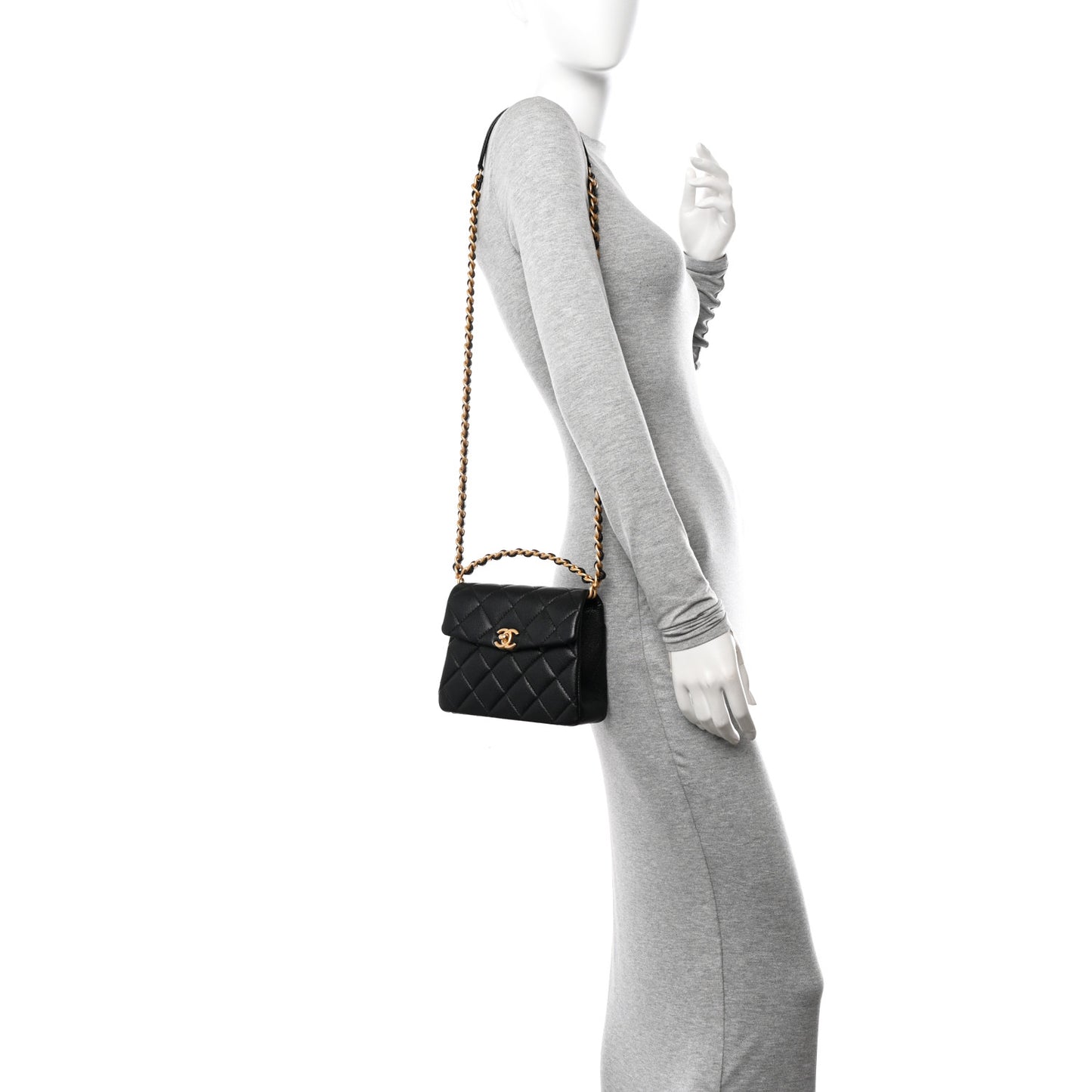 Caviar Quilted 31 Rue Cambon Mini Top Handle Flap Black
