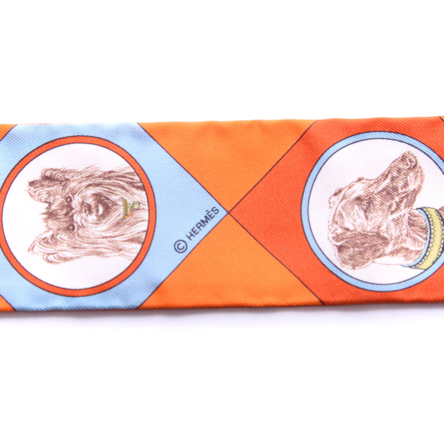 Hermes Silk Colliers Et Chiens Twilly Potiron Orange Ciel 4 of 4
