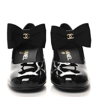 Chanel Patent Calfskin Grosgrain CC Mary Jane Pumps 38 Black 2 of 8