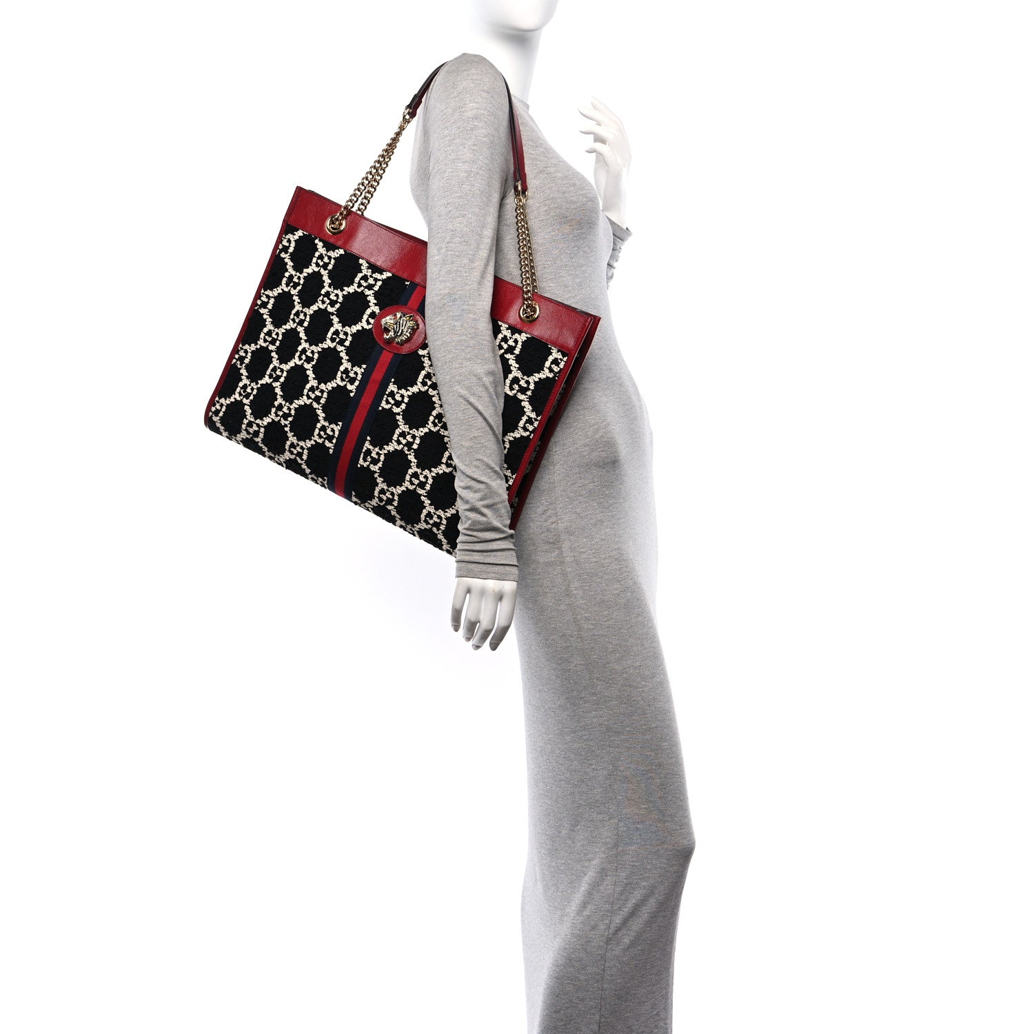 Gucci Tweed GG Monogram Large Rajah Chain Tote Romantic Cherry Black White 2 of 12