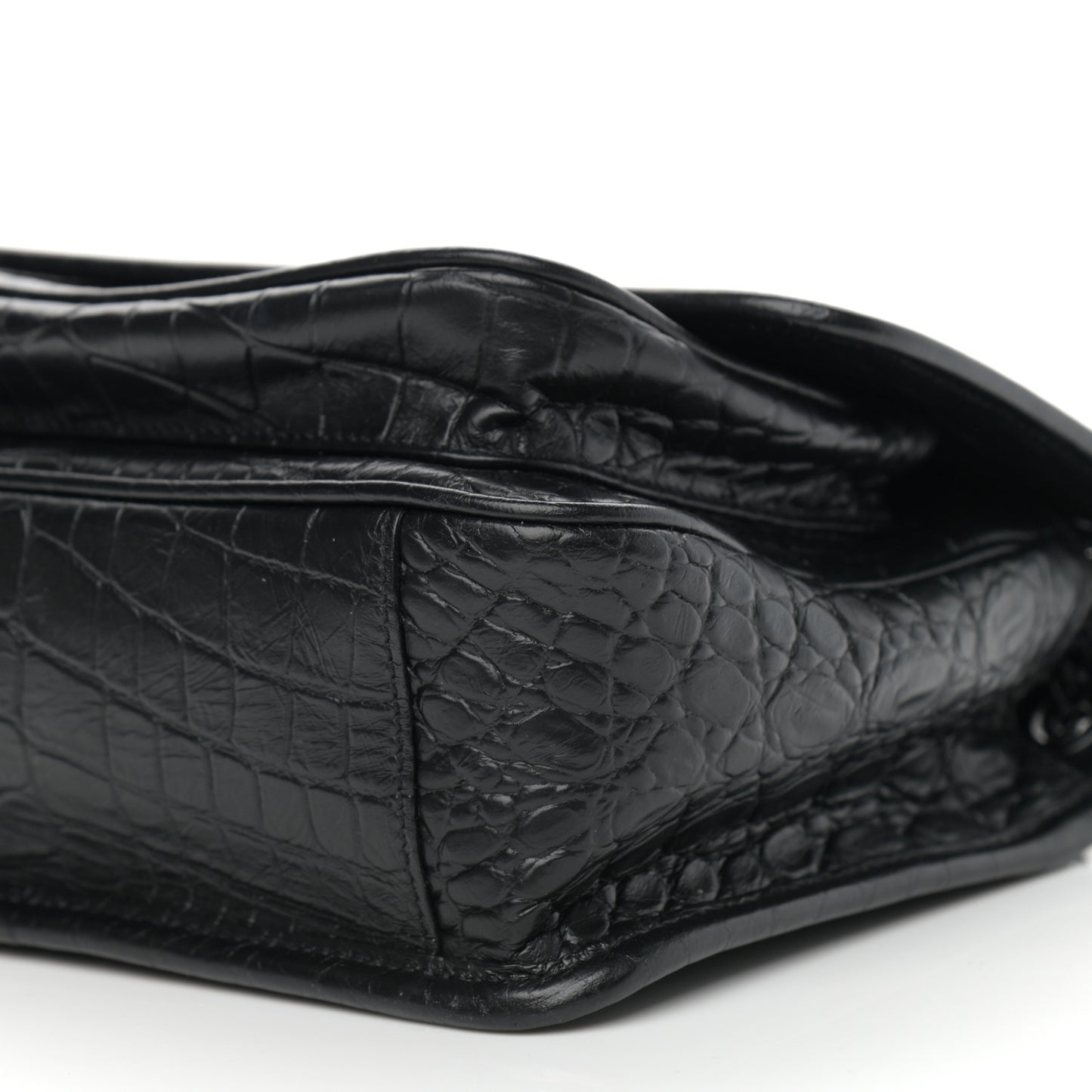 Calfskin Crocodile Embossed Matelasse Monogram Baby Niki Chain Satchel Black