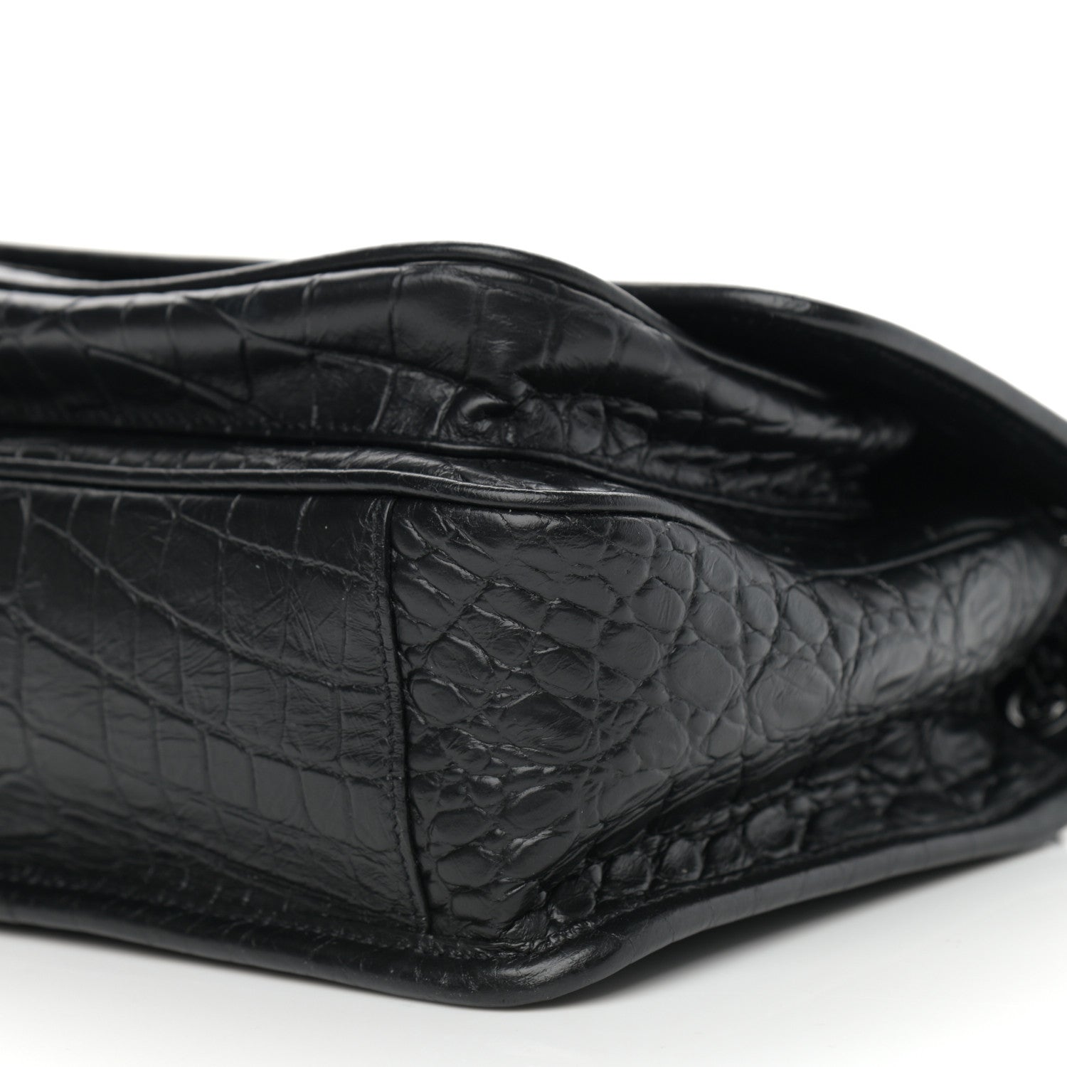 Saint Laurent Calfskin Crocodile Embossed Matelasse Monogram Baby Niki Chain Satchel Black 11 of 12