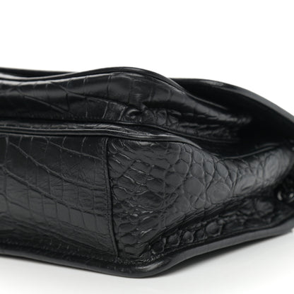 Saint Laurent Calfskin Crocodile Embossed Matelasse Monogram Baby Niki Chain Satchel Black 11 of 12