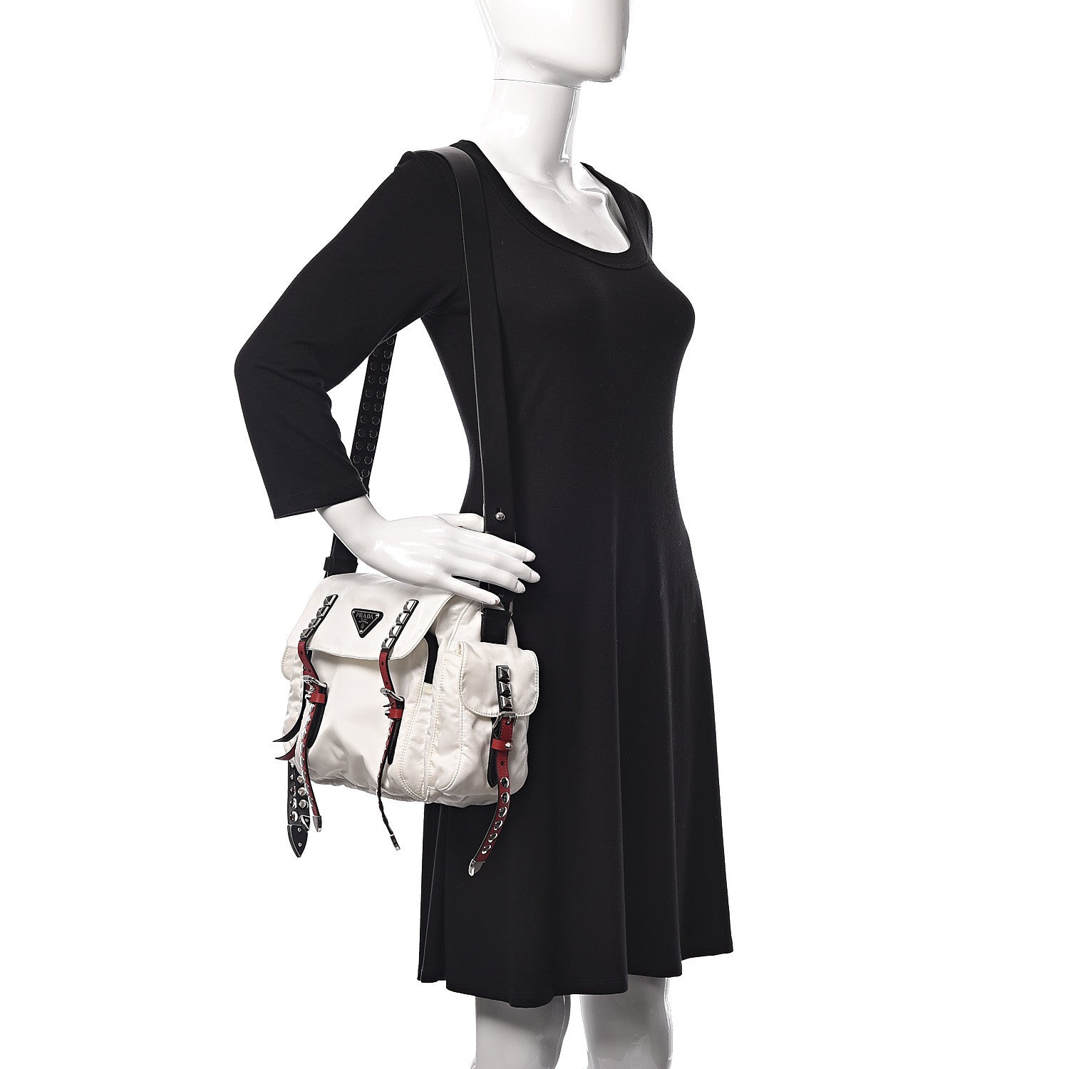 Prada Nylon New Vela Studded Messenger White Fuoco 2 of 20