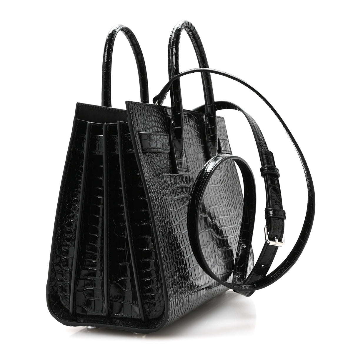 Calfskin Crocodile Embossed Baby Sac De Jour Black