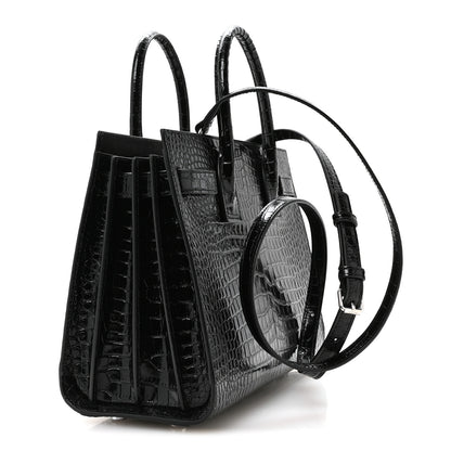 Saint Laurent Calfskin Crocodile Embossed Baby Sac De Jour Black 3 of 11