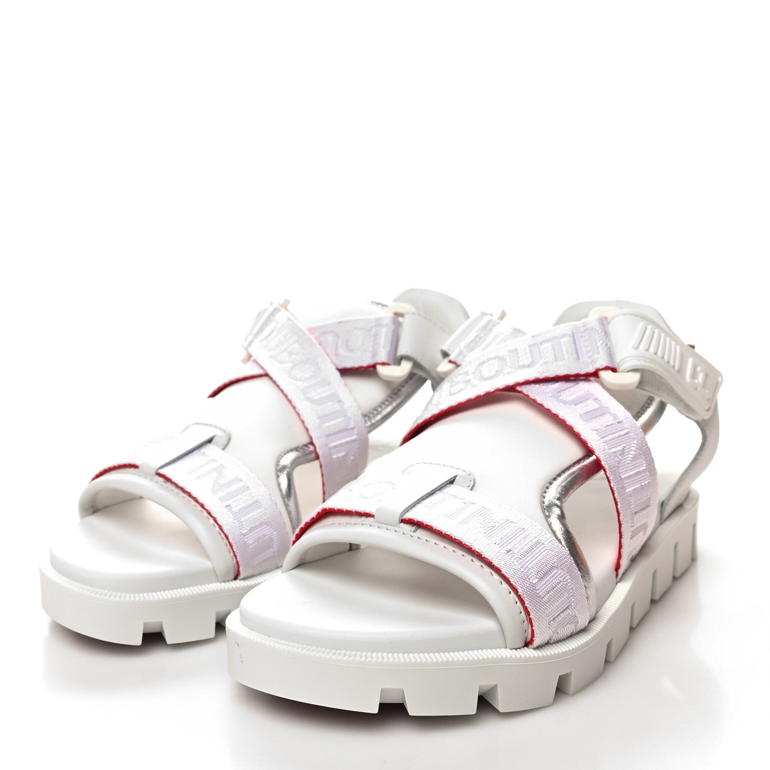 Christian Louboutin Calfskin Velcrissimo Flat Sandals 36 Blanco Silver 3 of 9