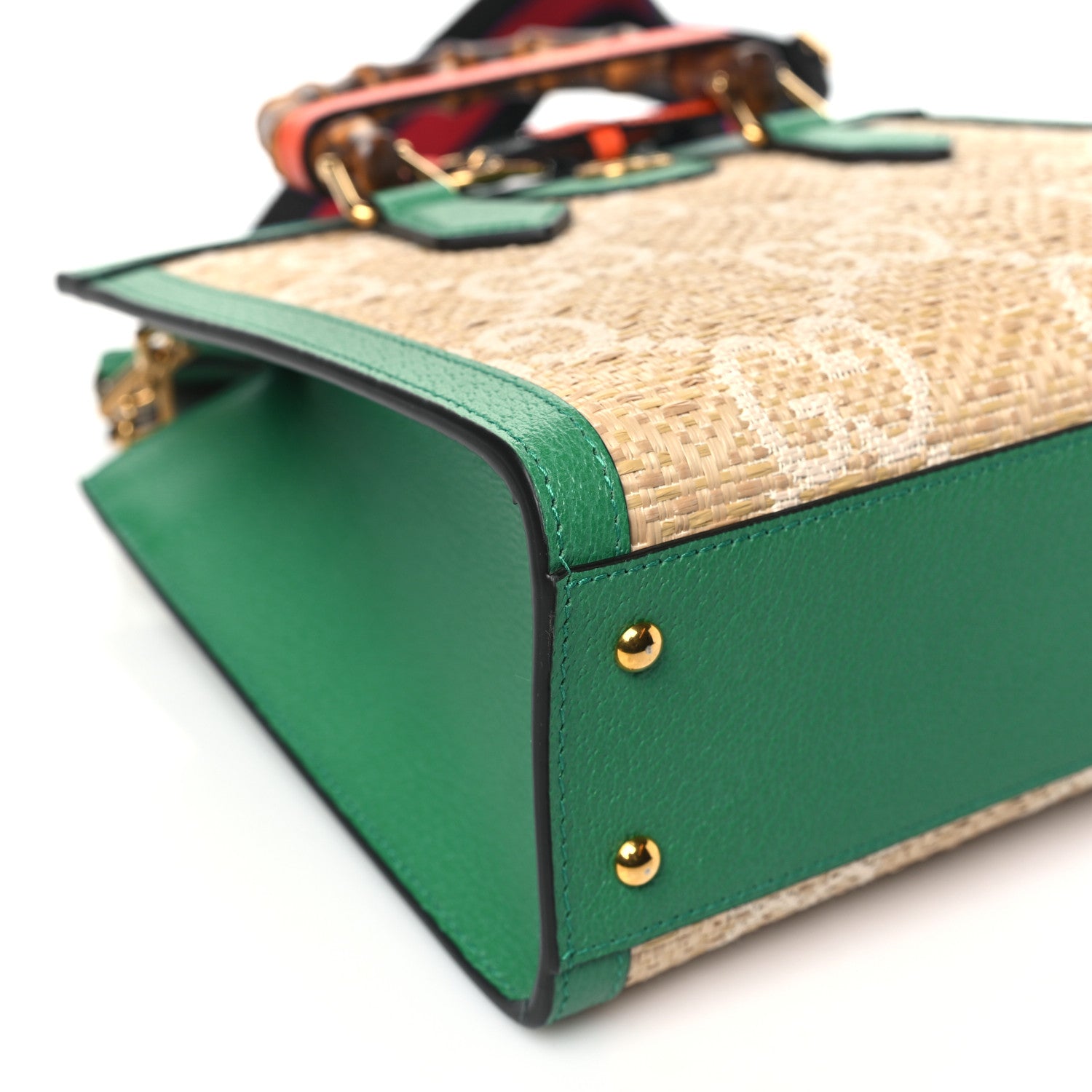 Gucci Raffia Textured Dollar Calfskin Web GG Monogram Small Diana Tote Bag Natural White New Shamarock Deep Orange 8 of 9
