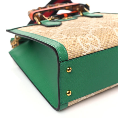 Gucci Raffia Textured Dollar Calfskin Web GG Monogram Small Diana Tote Bag Natural White New Shamarock Deep Orange 8 of 9