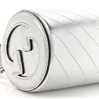 Gucci Sakai Be Green Calfskin Diagonal Stitched Mini Blondie Barrel Shoulder Bag Silver 10 of 10