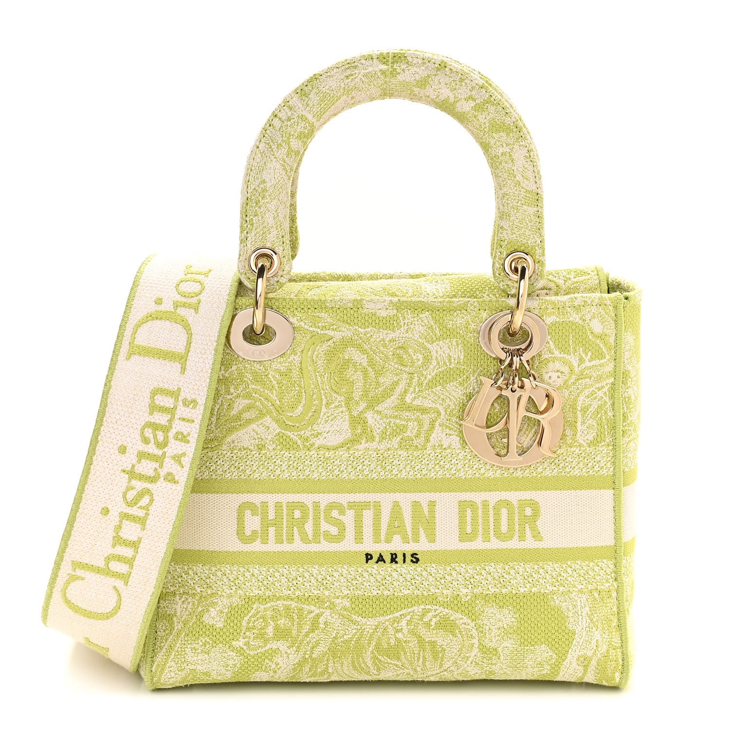 Christian Dior Canvas Toile De Jouy Reverse Embroidered Medium Lady D-Lite Green 1 of 9