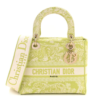 Christian Dior Canvas Toile De Jouy Reverse Embroidered Medium Lady D-Lite Green 1 of 9