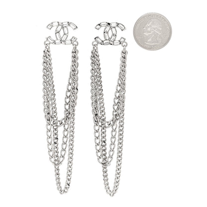 Chanel Crystal Baguette CC Chain Drop Earrings Silver Silver 2 of 4
