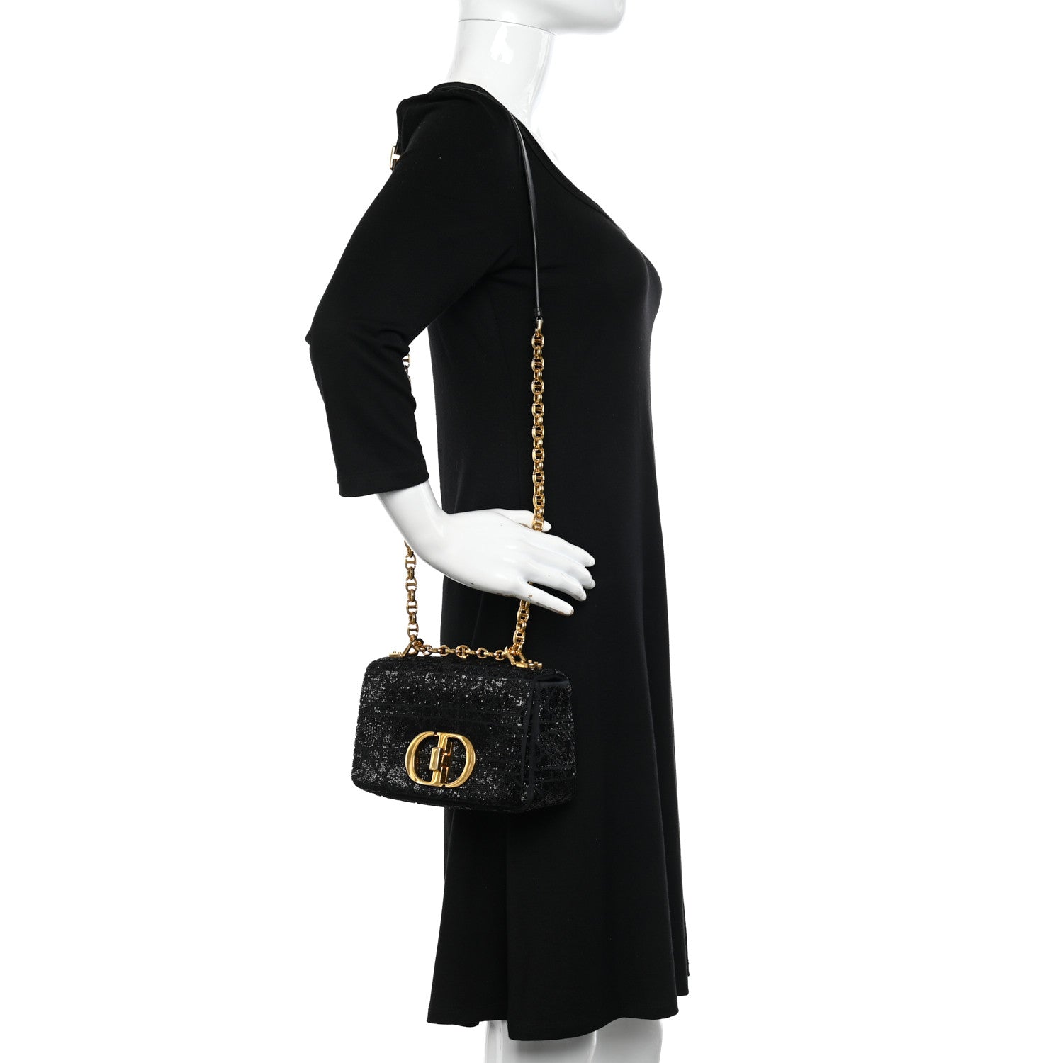 Christian Dior Calfskin Beaded Small Caro Bag Black 2 of 10