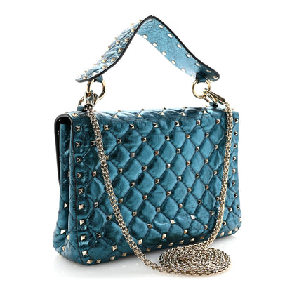 Valentino Garavani Metallic Wrinkled Lambskin Medium Rockstud Spike Shoulder Bag Peacock 3 of 9