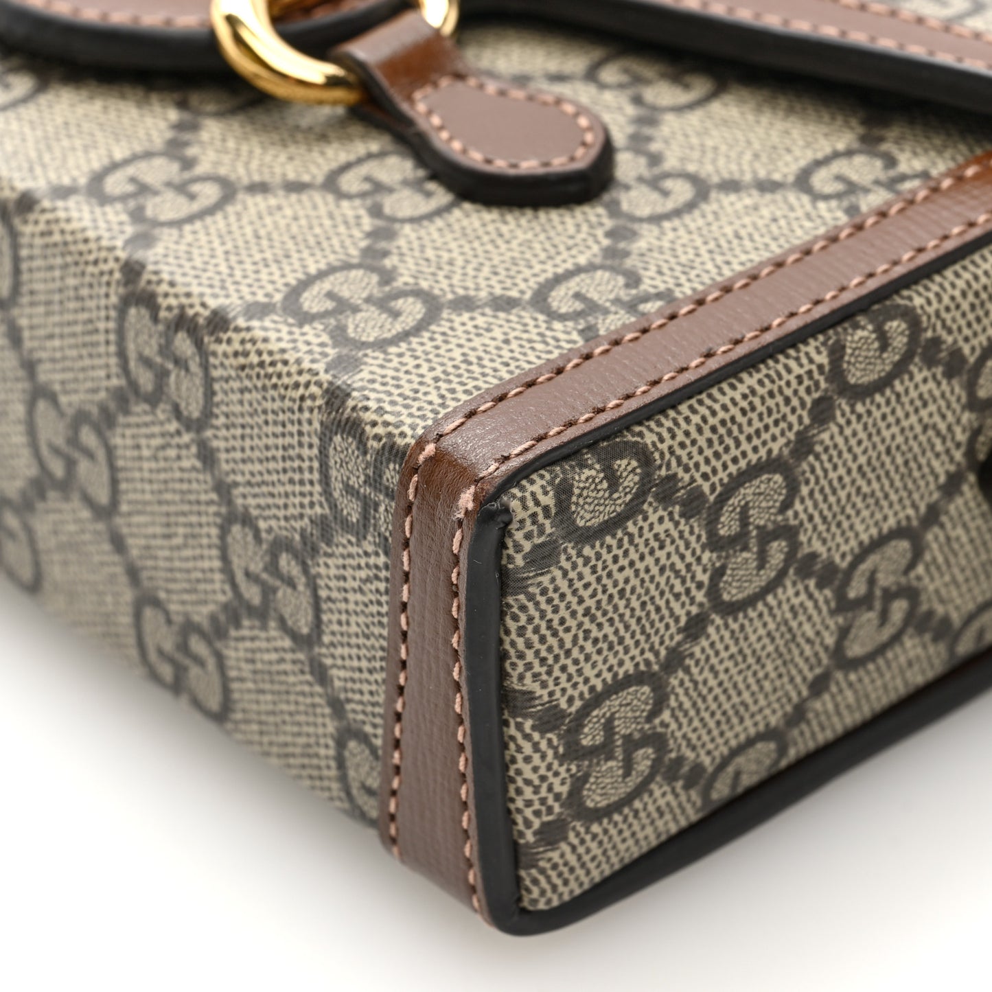 GG Supreme Monogram Mini Horsebit 1955 Shoulder Bag Beige Brown Sugar