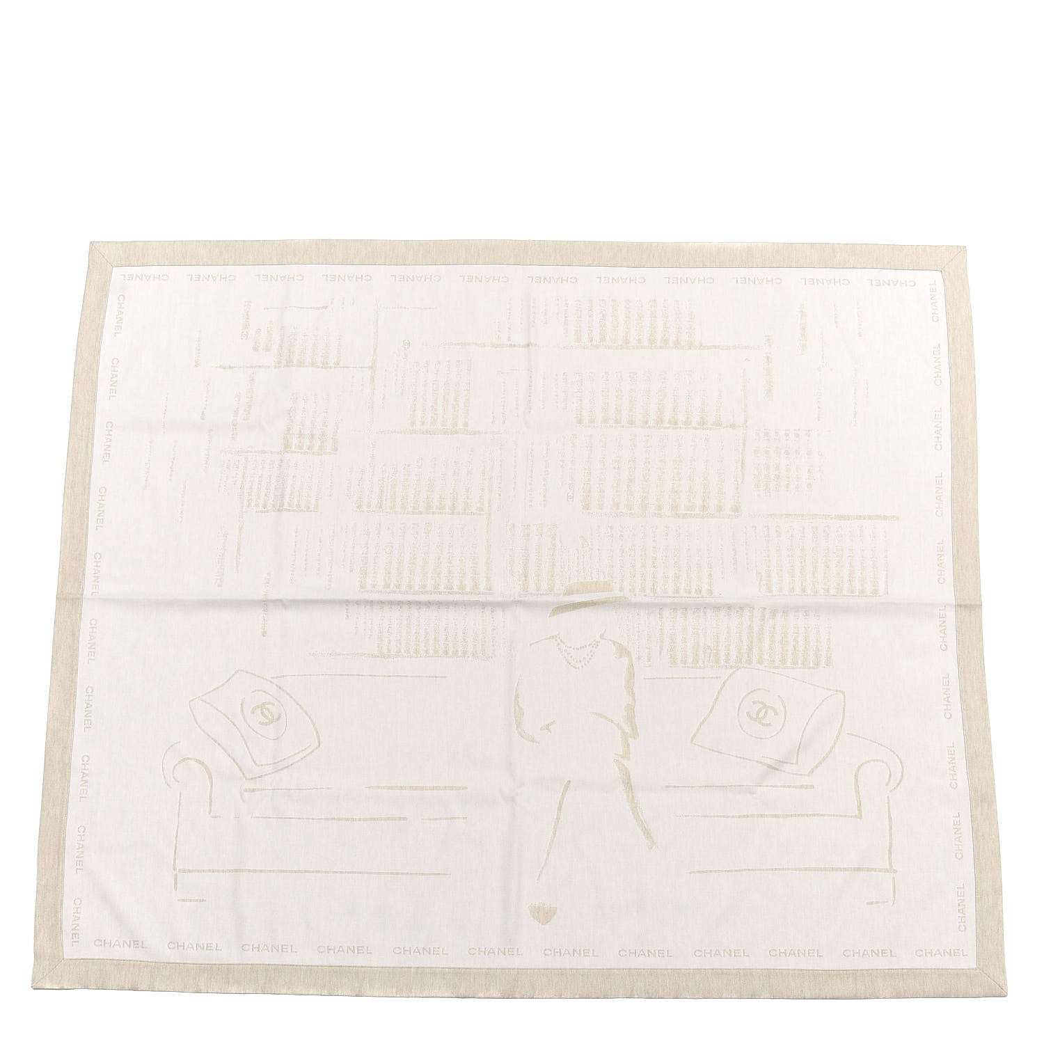Chanel Wool Silk Lightweight Throw Blanket Beige 1 of 5