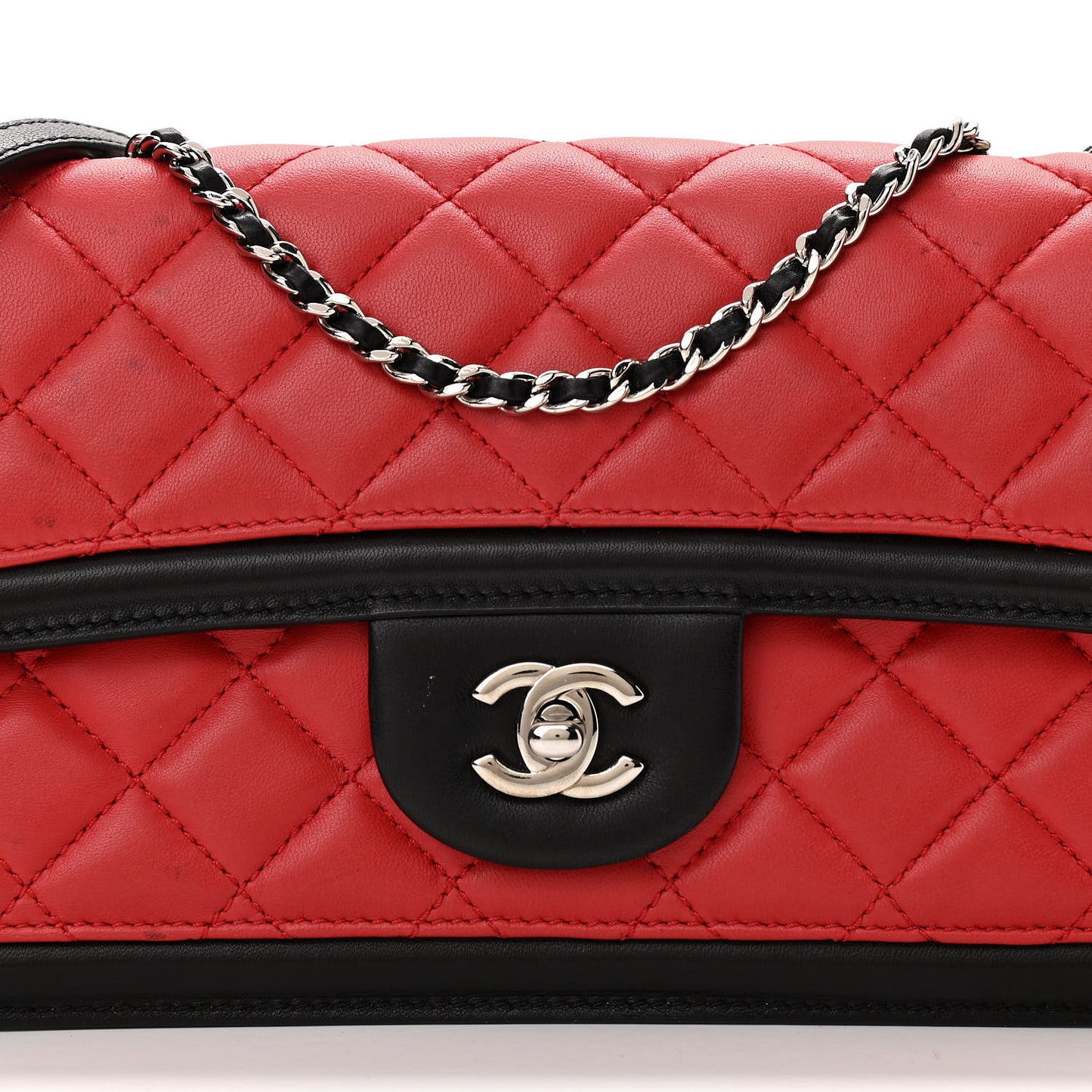 Lambskin Quilted Medium Graphic Flap Red Black