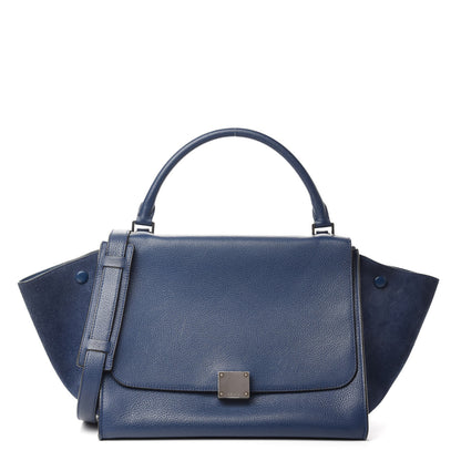 Celine Drummed Calfskin Suede Medium Trapeze Navy 1 of 9