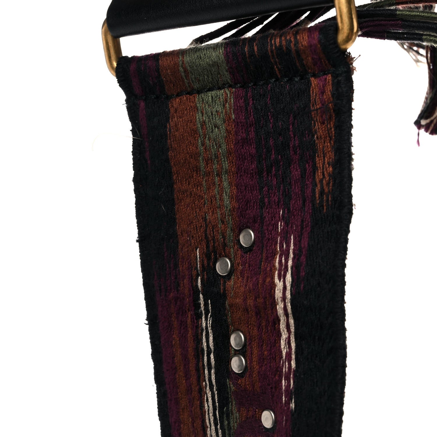 Christian Dior Canvas Embroidered Studded Bohemian Fringe Shoulder Strap Black Multicolor 6 of 9