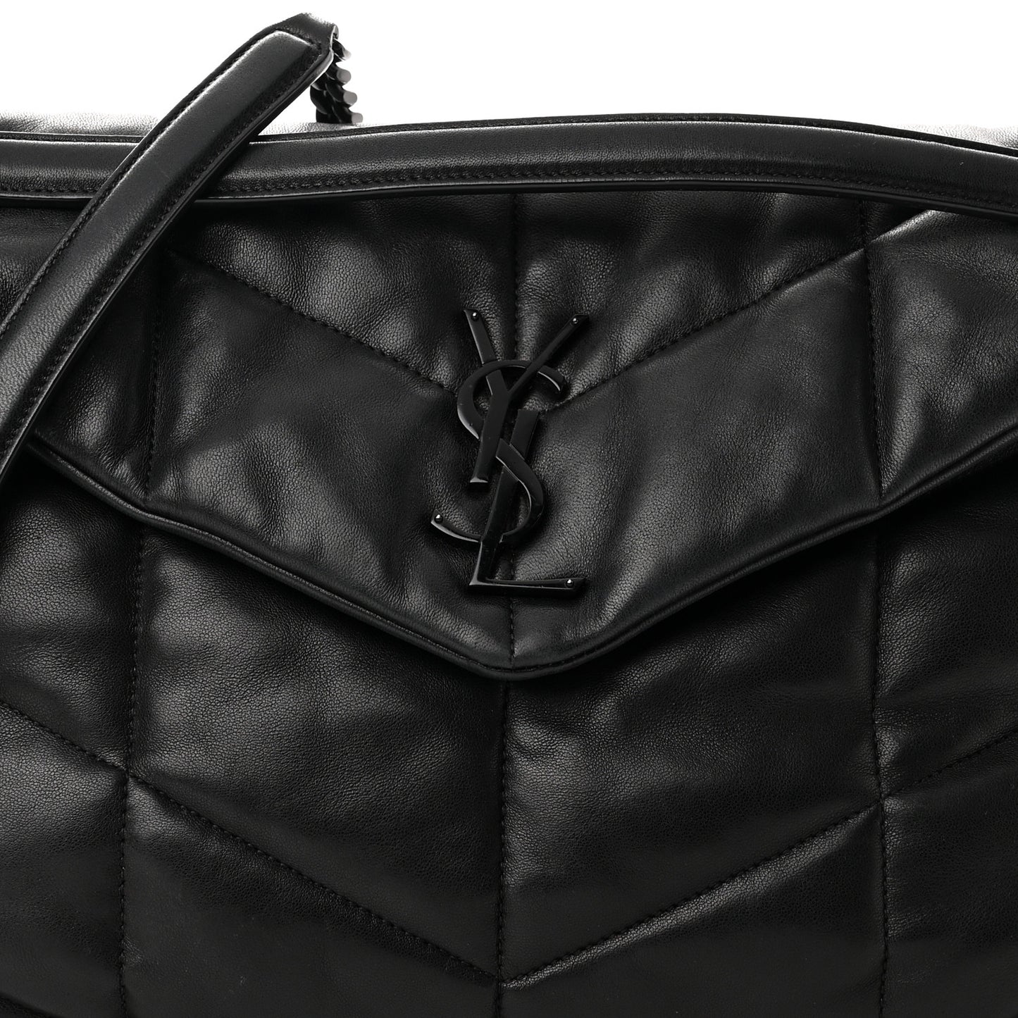 Lambskin Quilted Monogram Monochrome Medium Loulou Puffer Chain Satchel Black