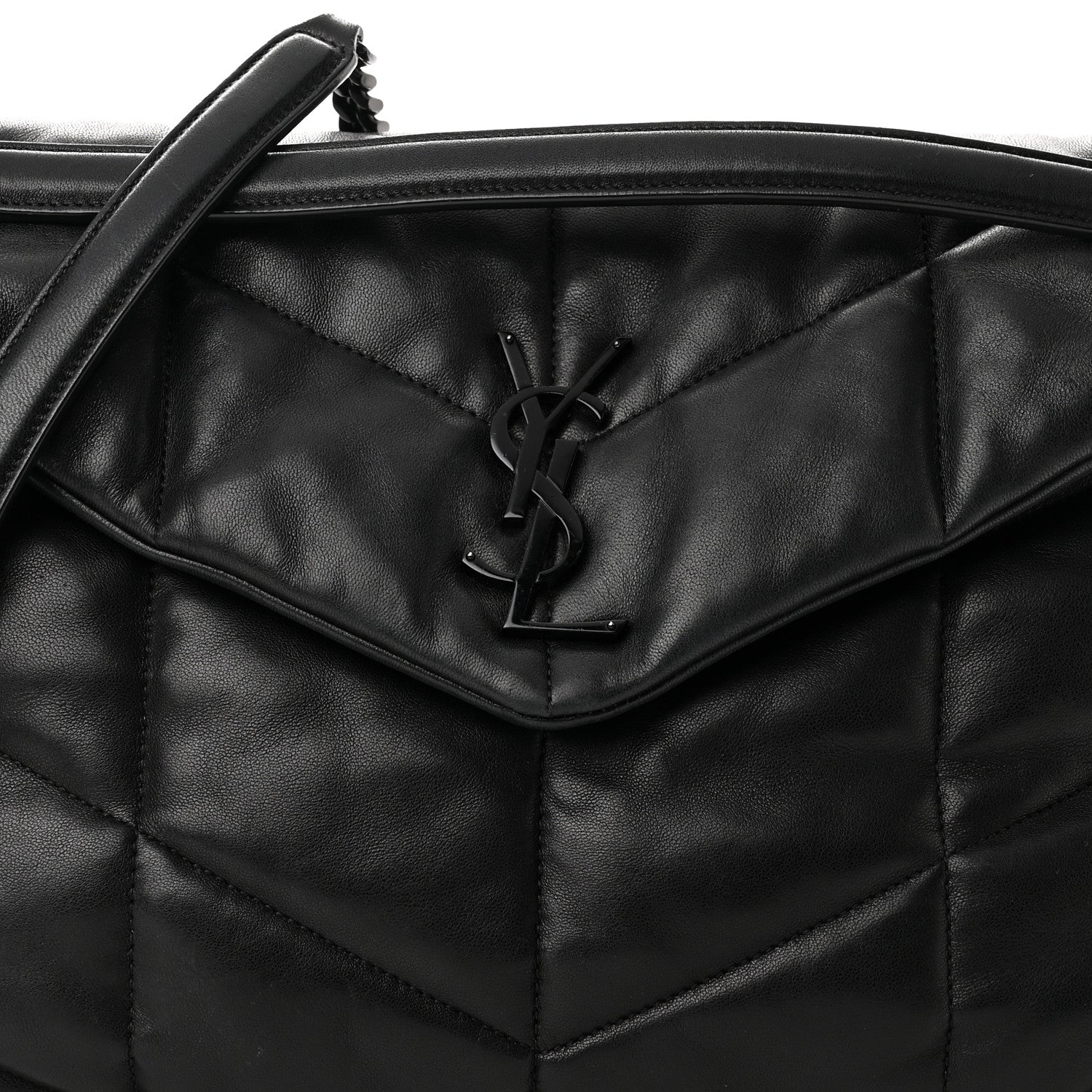 Saint Laurent Lambskin Quilted Monogram Monochrome Medium Loulou Puffer Chain Satchel Black 10 of 12