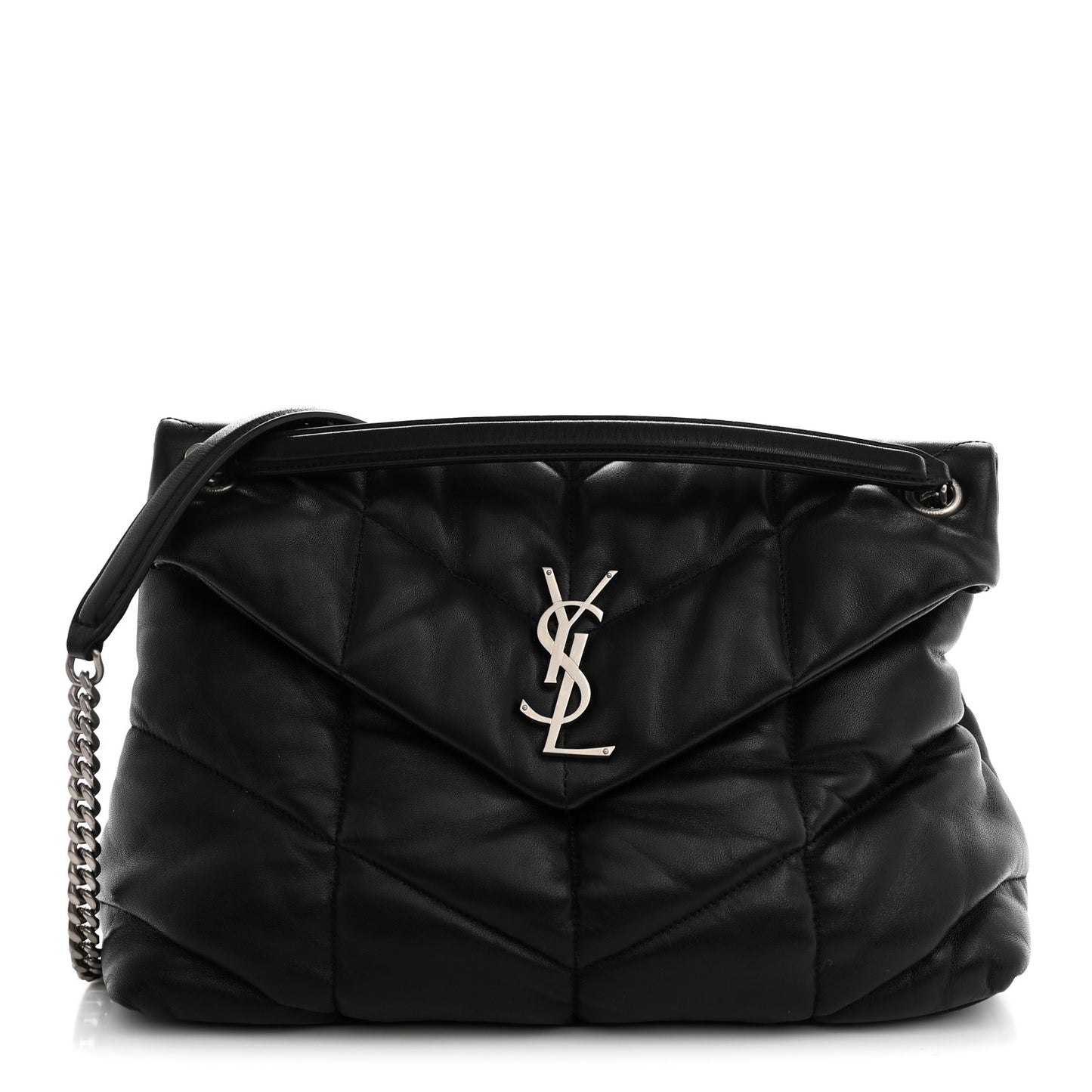 Lambskin Quilted Medium Loulou Puffer Monogram Chain Satchel Black