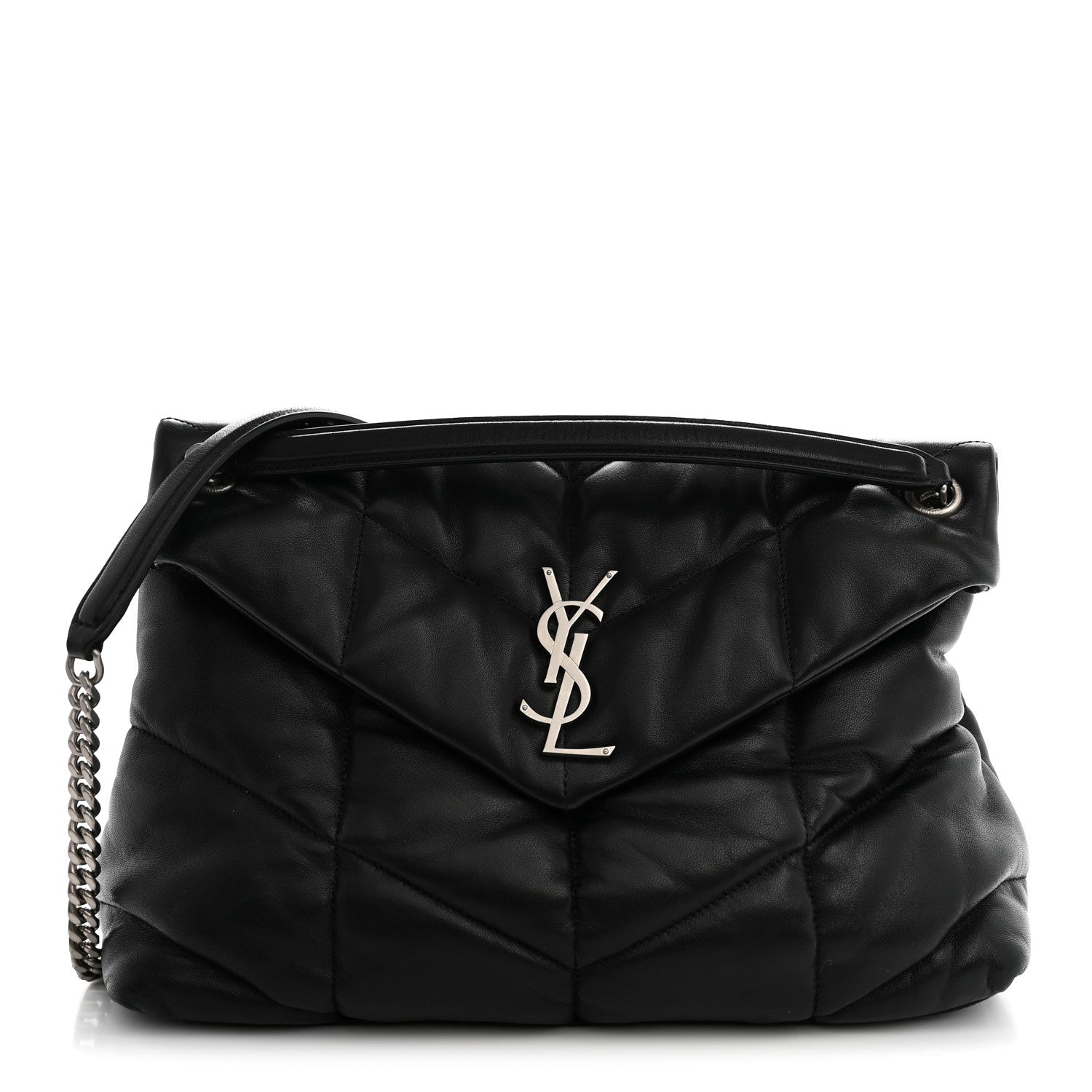 Saint Laurent Lambskin Quilted Medium Loulou Puffer Monogram Chain Satchel Black 1 of 11