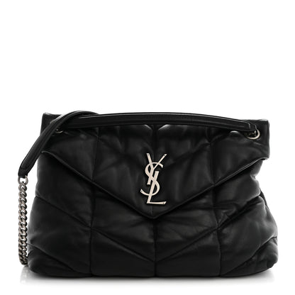 Saint Laurent Lambskin Quilted Medium Loulou Puffer Monogram Chain Satchel Black 1 of 11