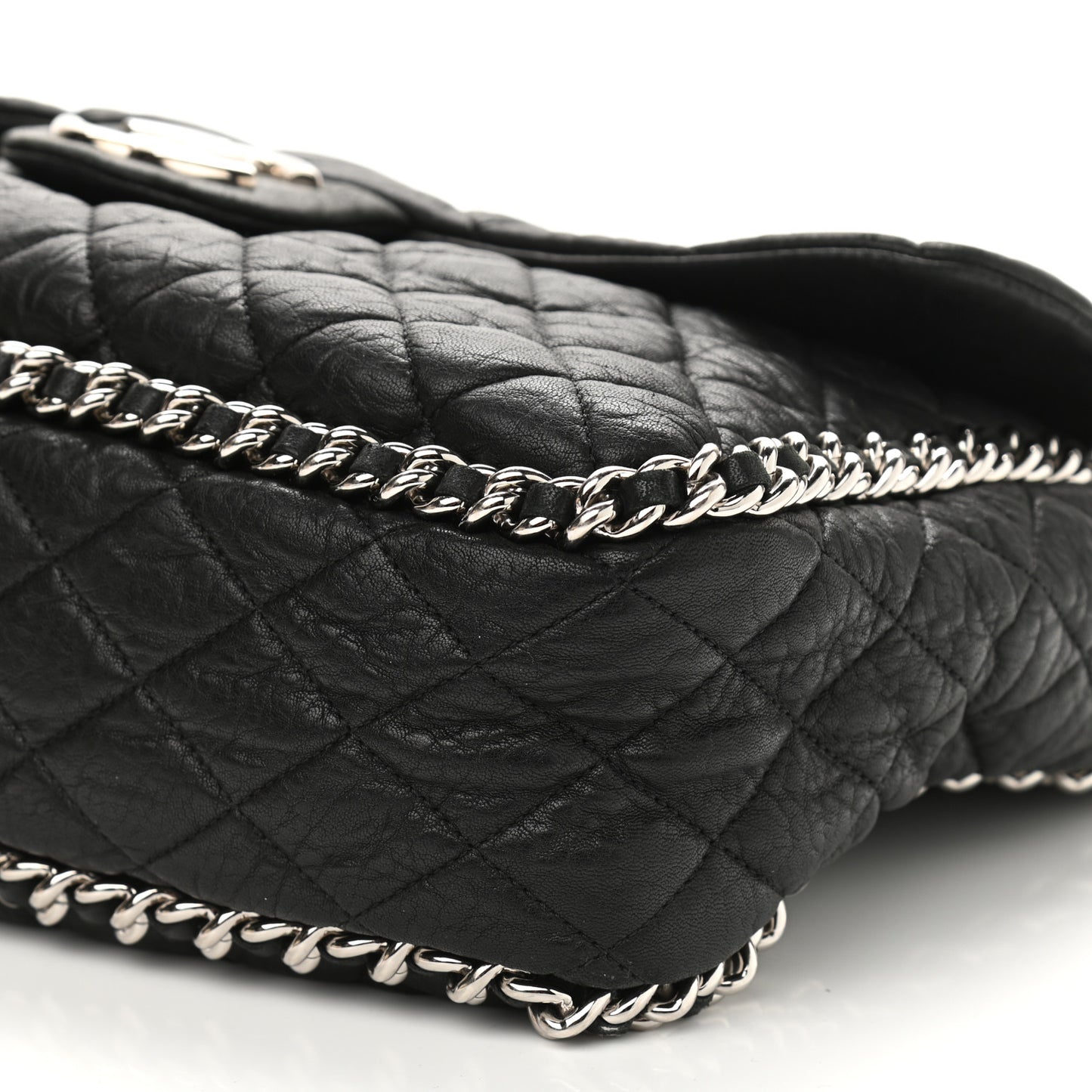 Washed Lambskin Quilted Maxi Chain Around Flap Black