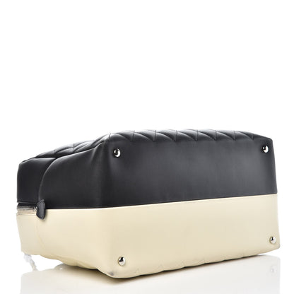 Chanel Calfskin Quilted Large Feather Weight Bowling Bag Black Ivory 4 of 13