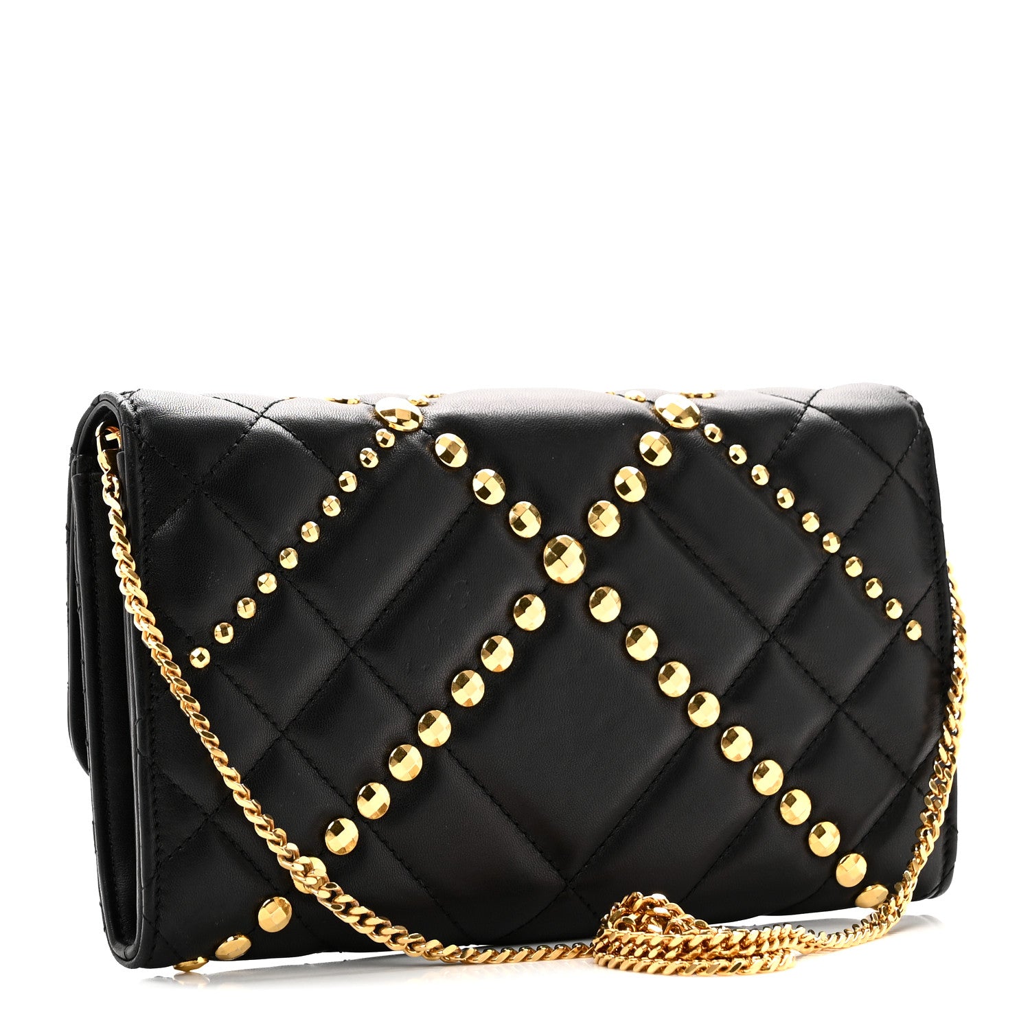 Versace Lambskin Studded Quilted Medusa Wallet on Chain Crossbody Black Gold 3 of 9