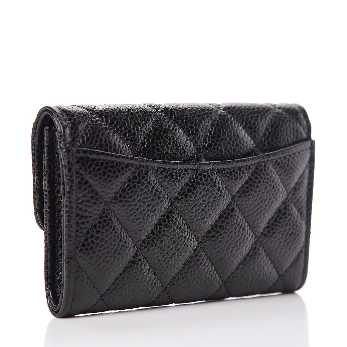 Caviar Quilted Flap Card Holder Wallet Black