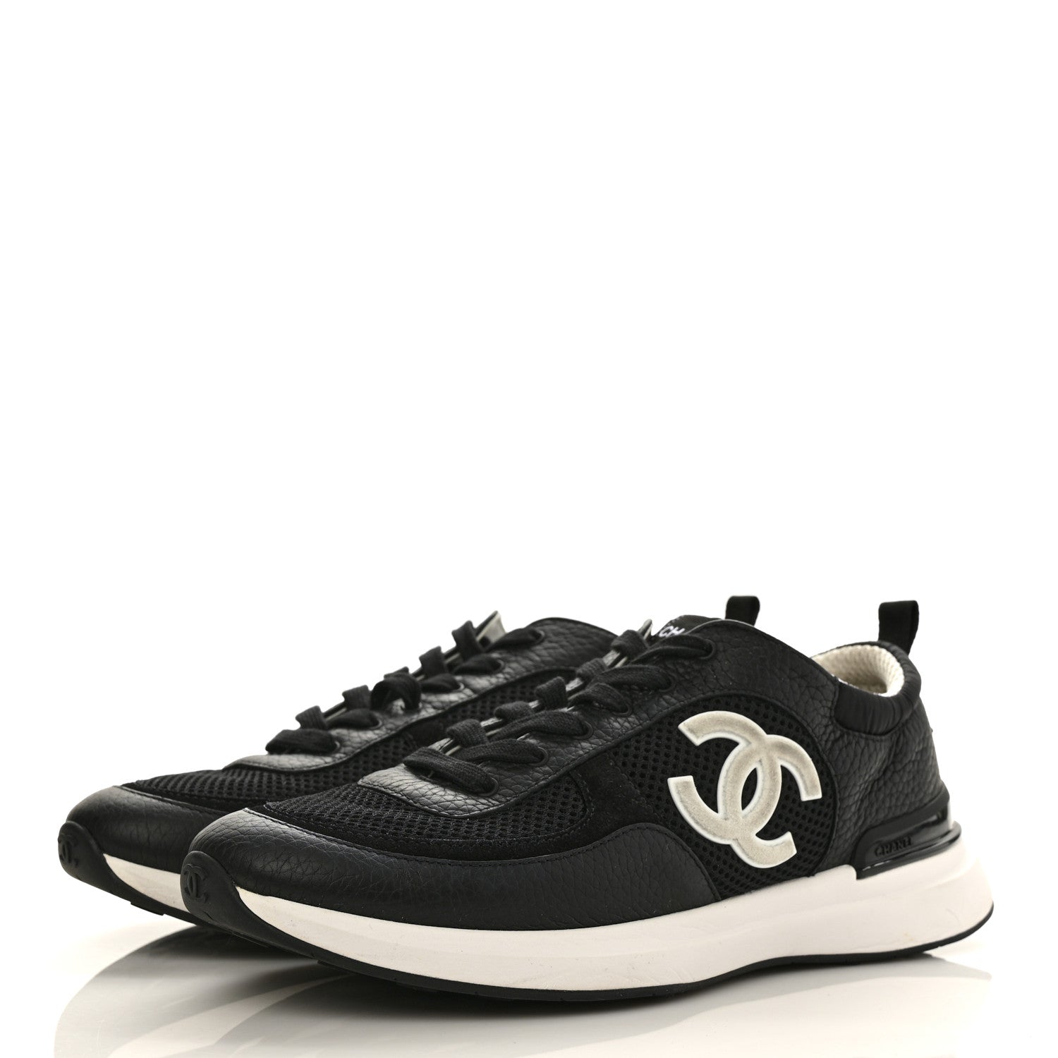 Chanel Calfskin Mesh Lycra Suede Womens Logo Sneakers 41 Black 3 of 9